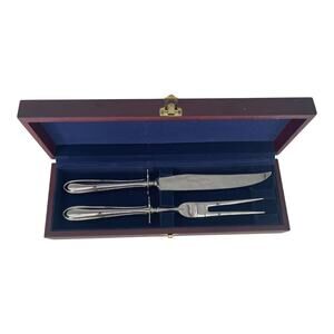 Hampton Silversmiths Stainless Steel Carving Set Knife & Fork w/ Case Korea